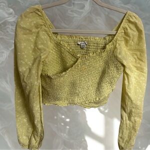 American Eagle Outfitters Yellow Smocked Floral Blouse